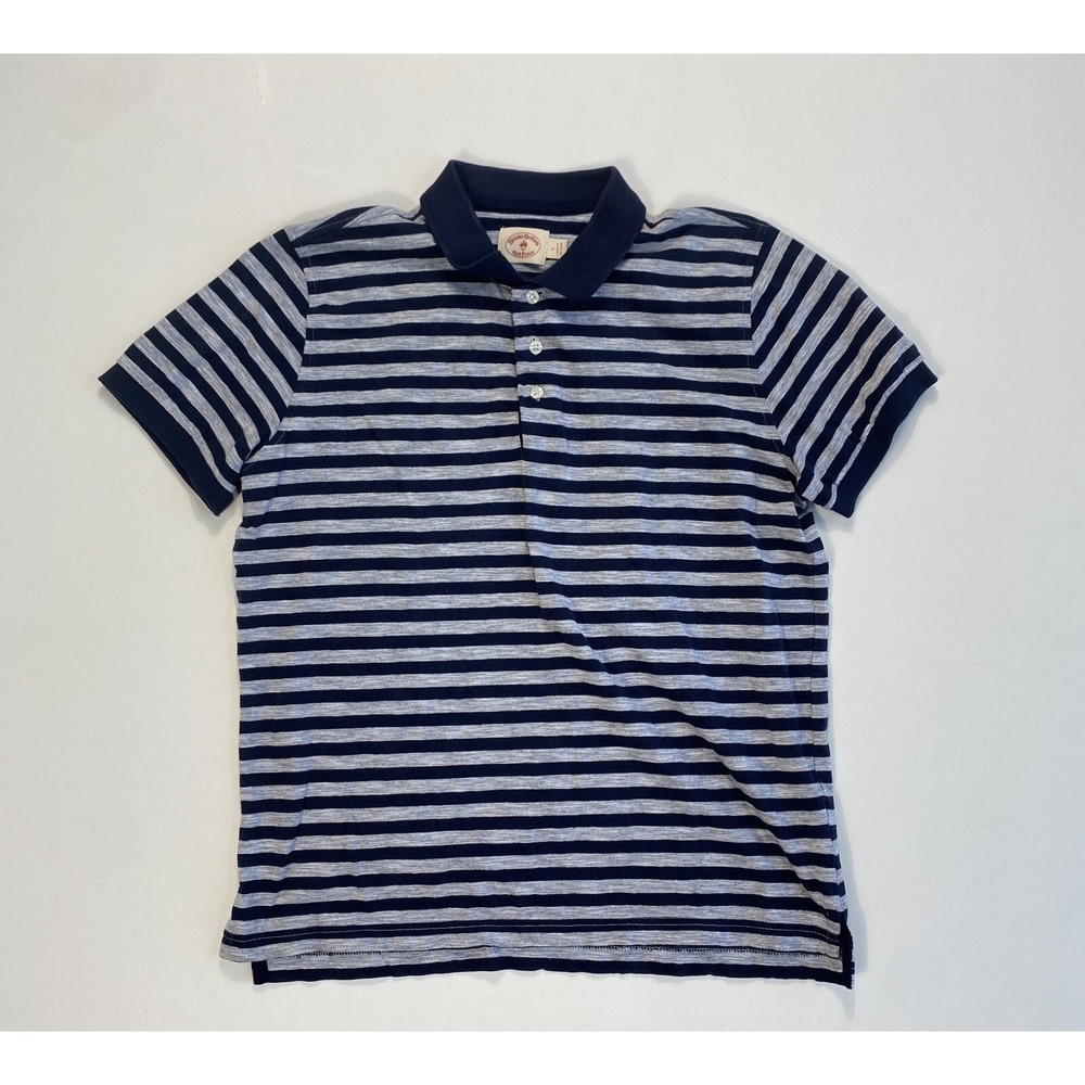 Brooks Brothers Red Fleece Men Large Polo Shirt Grey Blue Striped Cotton Golf L